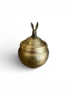 Brass Bunny-Top Lidded Trinket Jar - Gold